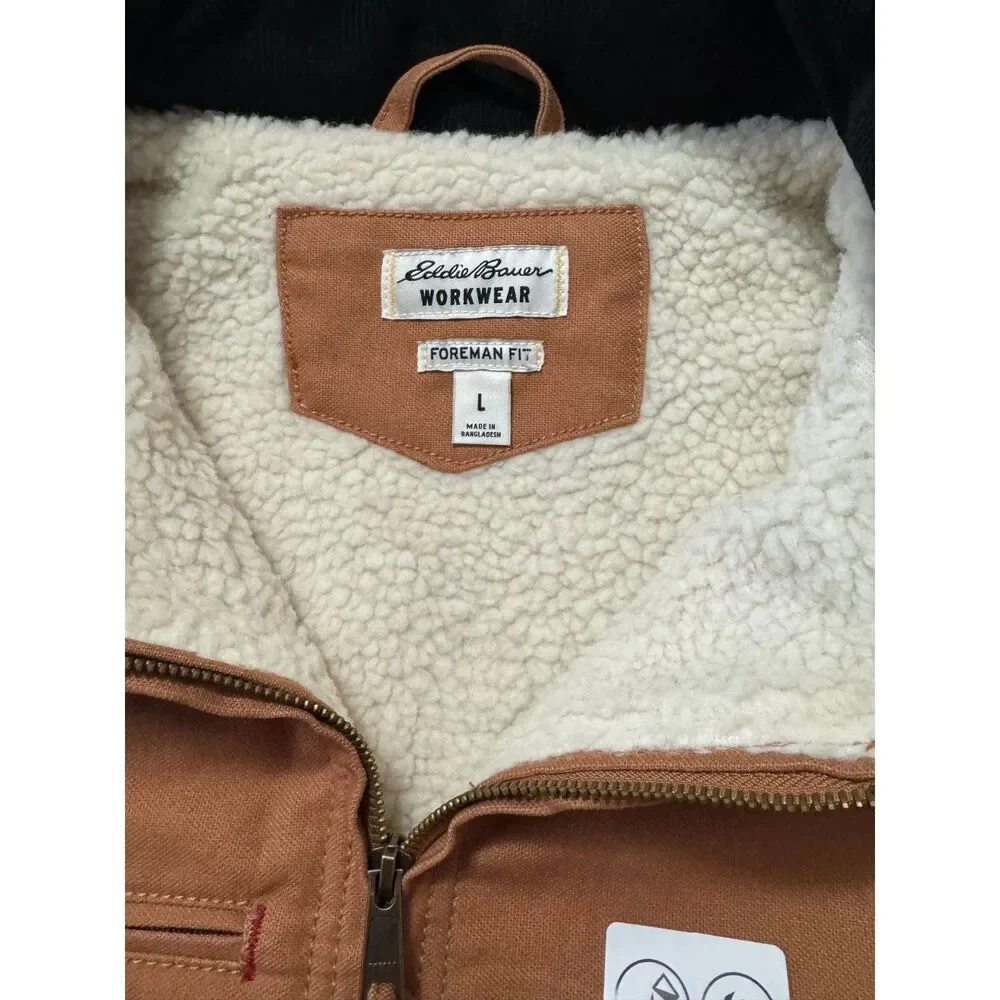 Eddie Bauer NWT Sz M Brown Men's Multi Pocket Berber Lined Jacket